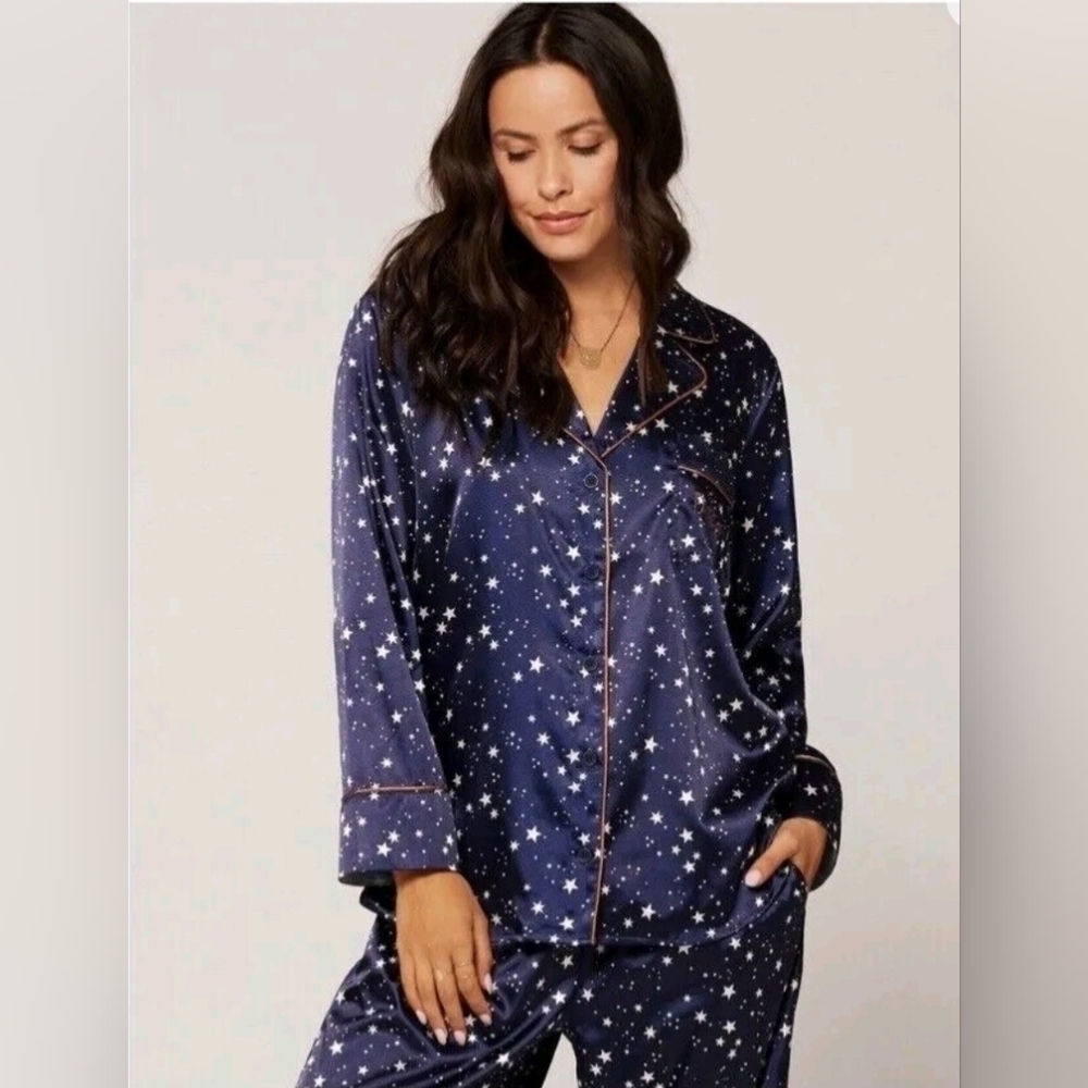 NWT! L*Space, Luna Starry Night Pajama TOP ONLY, Blue/White Stars, Size Small